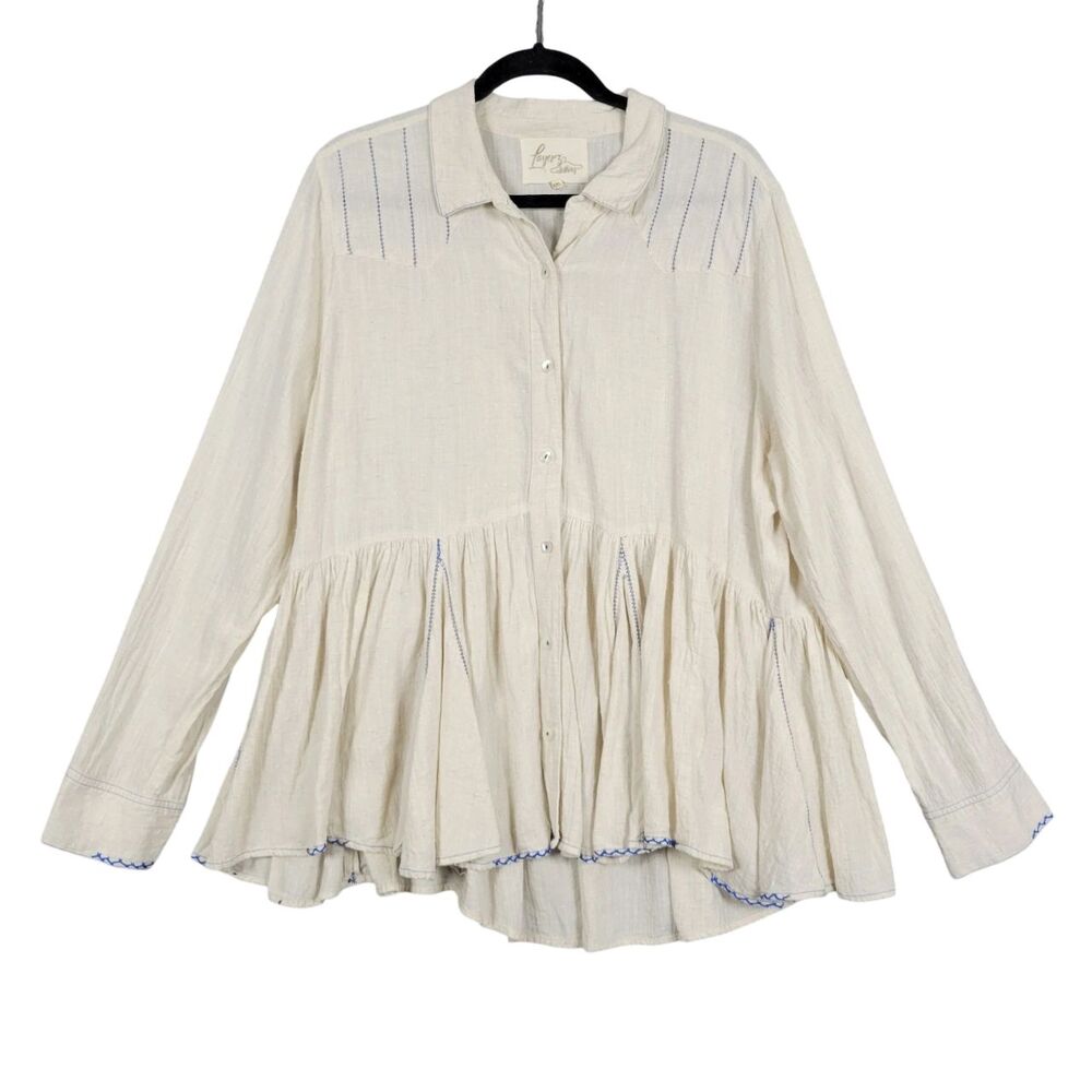 LAYERZ Cream Cottagecore Boho Cowgirl Country Feminine Button Up Top SIZE XXL